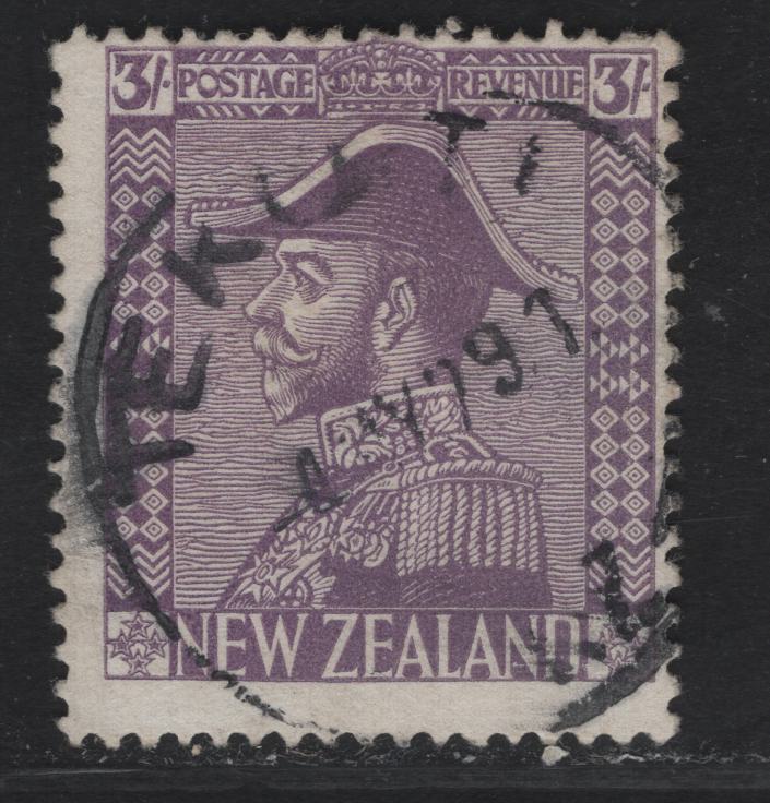 Lot 61 New Zealand SG#470 3/- Pale Mauve King George V, 1926-1934 KGV Admiral Issue, A Fine Used Single, Dull Cowan Paper