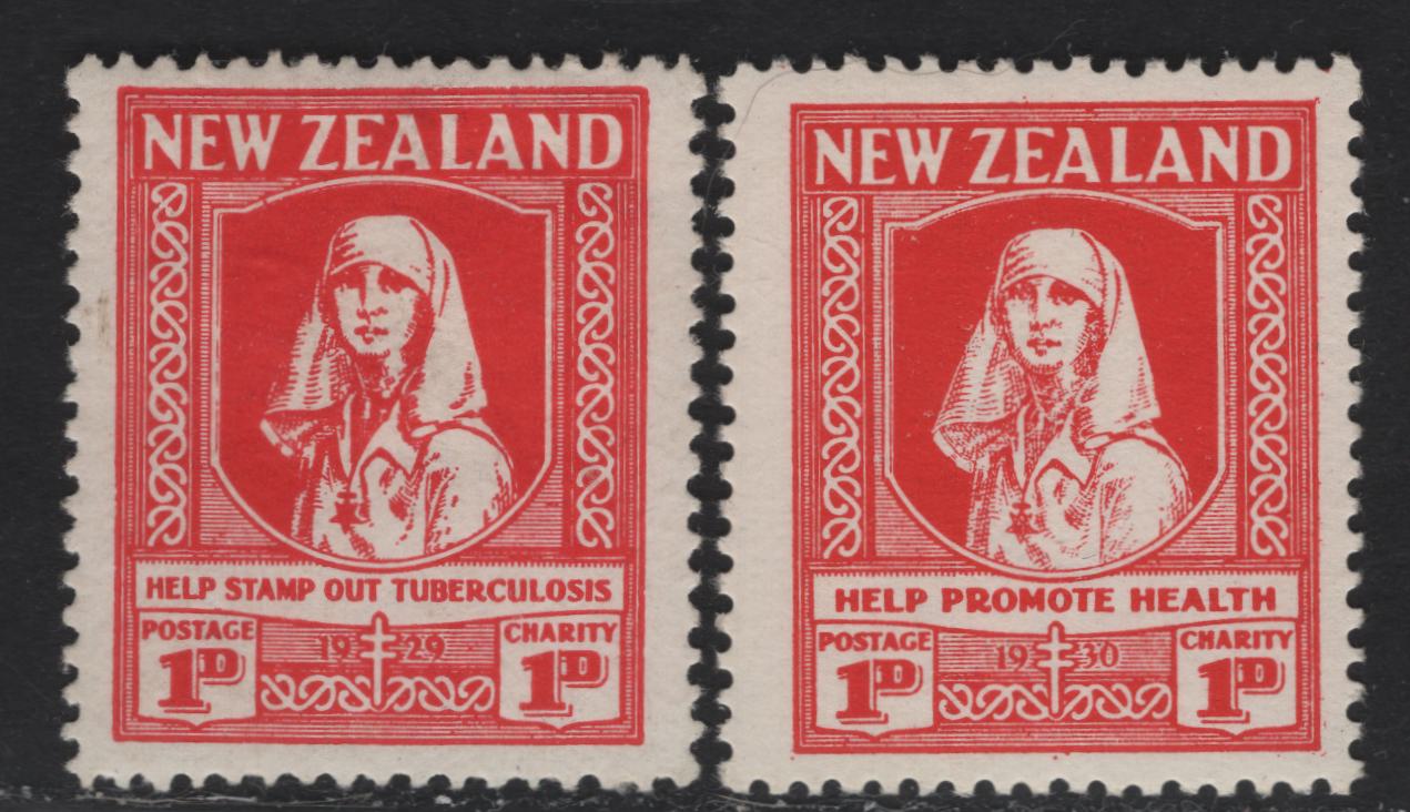 Lot 63 New Zealand SG#544-545 1d+1d Scarlet Nurse - Smiling Boy, 1929-1930 Anti-Tuberculosis Fund, 2 FOG Singles