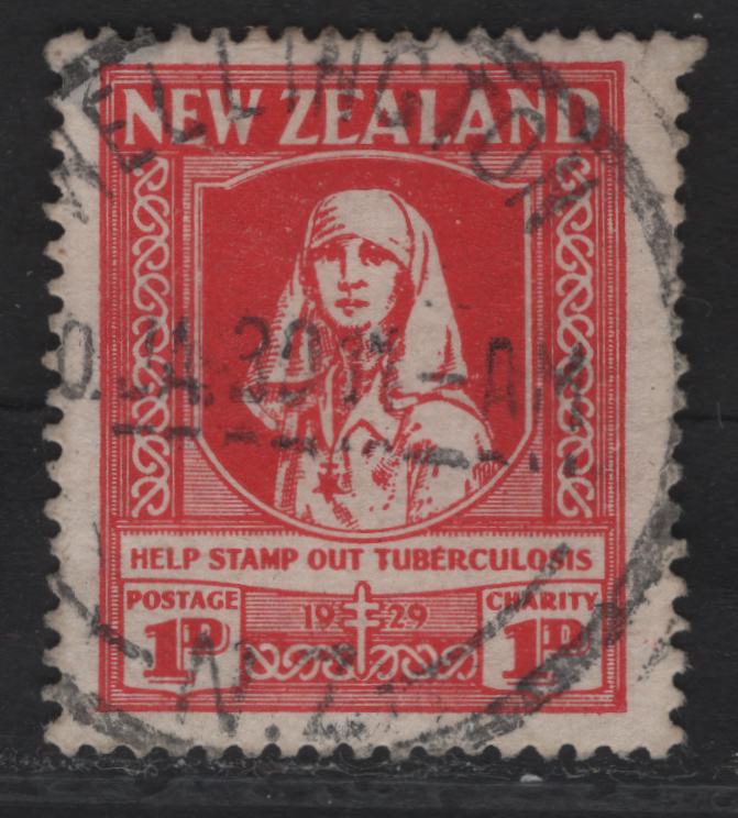 Lot 66 (C) New Zealand SG#544 1d+1d Scarlet Nurse, 1929-1930 Anti-Tuberculosis Fund, A Very Fine Used Single