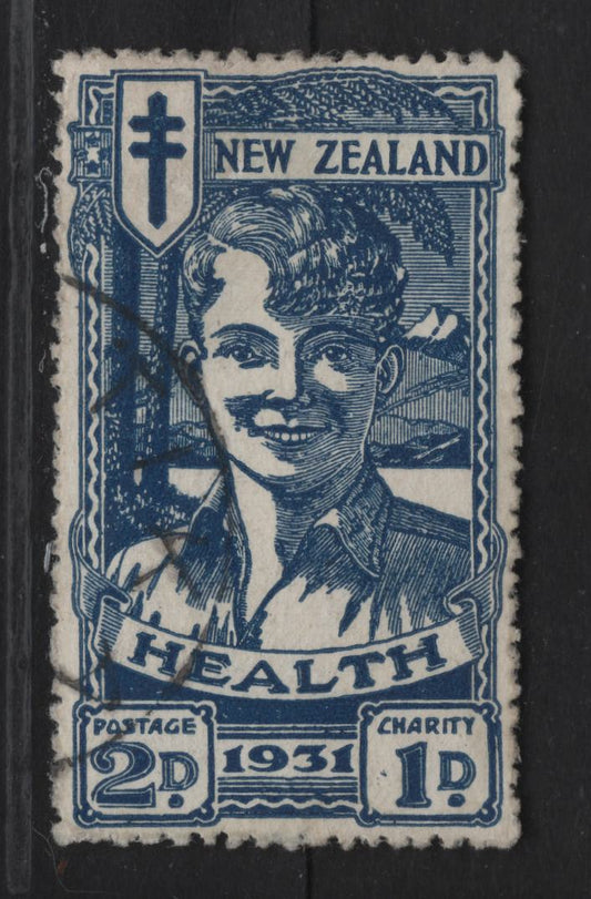 Lot 69 New Zealand SG#547 2d+1d Blue Smiling Boy, 1931 Anti-Tuberculosis Fund, A Very Fine Used Single