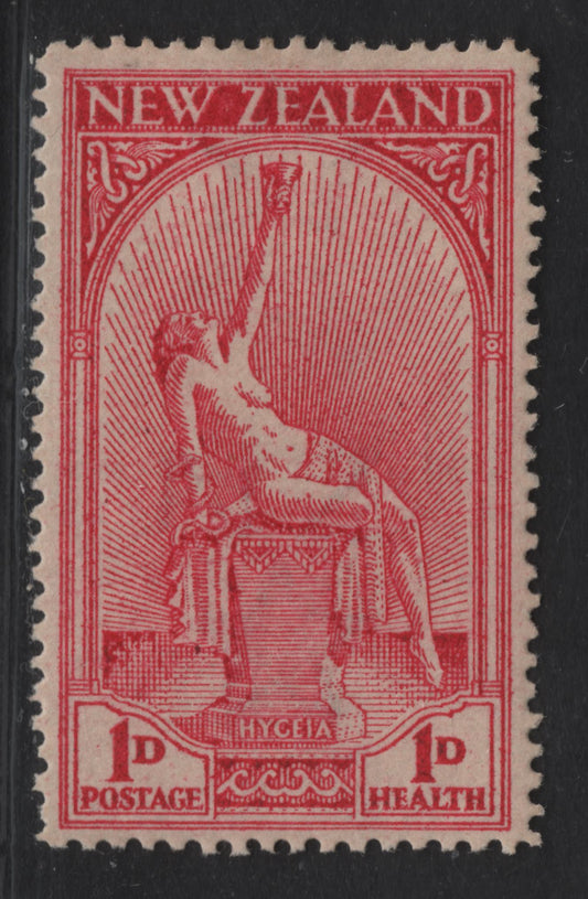 Lot 73 New Zealand SG#552var 1d+1d Bright Rosy Carmine Goddess Of Health, 1932 Health Issue, A VFOG Single
