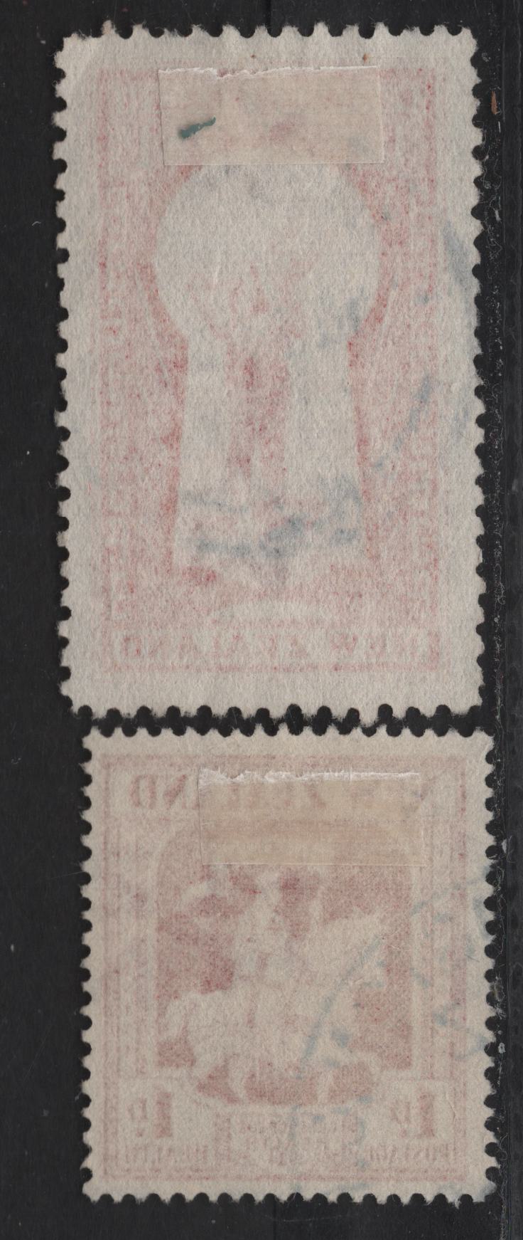 Lot 83 New Zealand SG#554, 576 1d+1d Carmine - Scarlet Crusader - Key to Health, 1934-1935 Health Issues, 2 Fine/Very Fine Used Singles