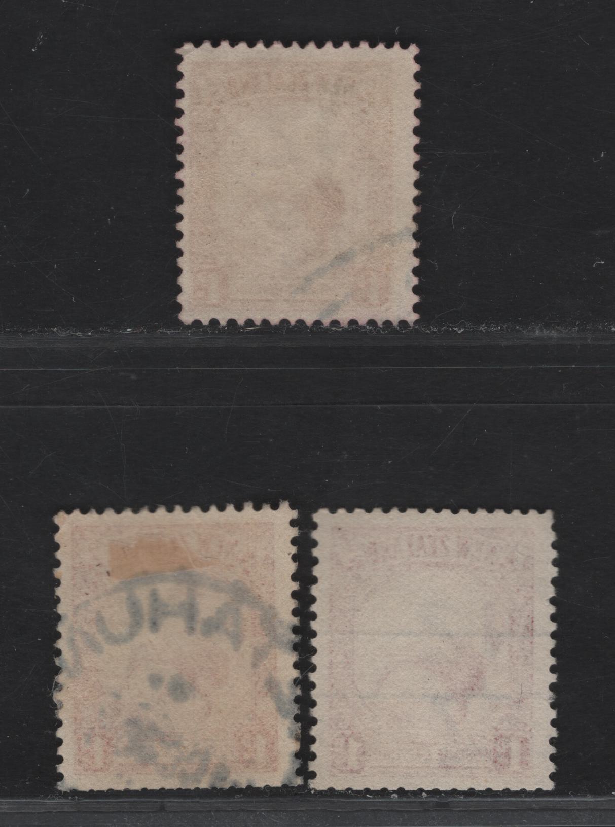 Lot 86 New Zealand SG#557, 557c. 557cvar 1d Red - Carmine Red , 1935-1936 Pictorial Issue, 3 Fine Used Singles, 1d Dies 1 & 2, Perf 14x13.5, Scarce Carmine Red Shade Listed In Campbell Patterson.