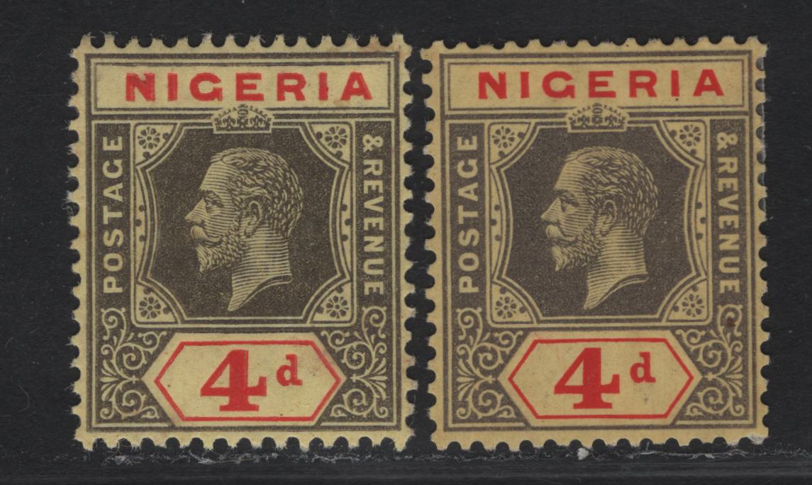 Lot 102 Nigeria SG#6c, 6e 4d Deep Gray & Red - Gray Black & Bright Red King George V, 1914-1929 KGV Imperium Keyplate Issue, Wmk Multiple Crown CA, 2 VFOG Singles, Yellow Paper With Orange Buff Back & Yellow Paper With Pale Yellow Back
