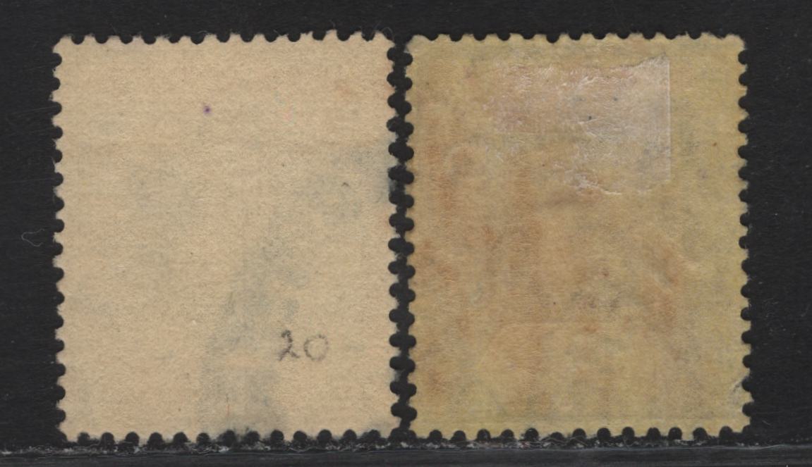 Lot 106 Nigeria SG#6d 4d Gray & Red - Pale Gray & Red King George V, 1914-1929 KGV Imperium Keyplate Issue, Wmk Multiple Crown CA, 2 Fine/Very Fine Used Singles, Yellow Paper With Buff Back