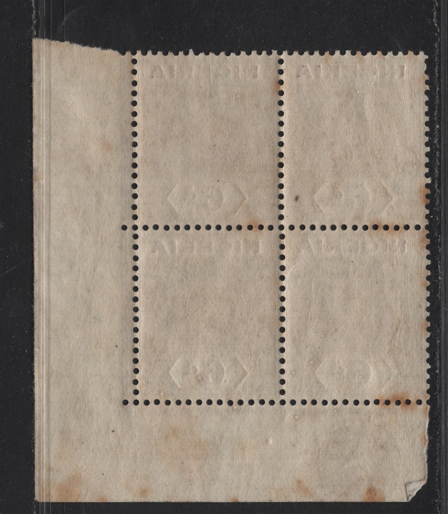 Lot 109 Nigeria SG#7 6d Dull Purple & Bright Purple King George V, 1914-1929 KGV Imperium Keyplate Issue, Wmk Multiple Crown CA, A FNH LL Plate 8 Corner Block Of 4, Showing Jubilee Lines, Some Foxing Affecting All Stamps