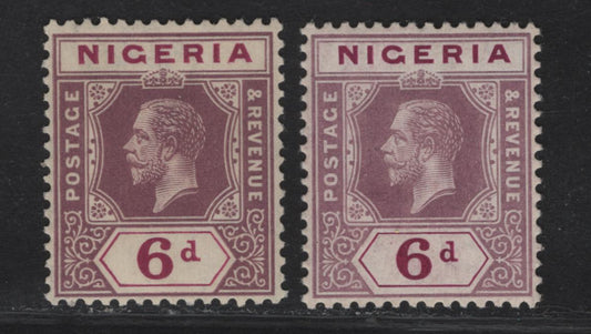 Lot 112 Nigeria SG#7 6d Deep Gmagenta & Pale Purple - Deep Magenta & Dull Reddish Purple King George V, 1914-1929 KGV Imperium Keyplate Issue, Wmk Multiple Crown CA, 2 VFOG Singles