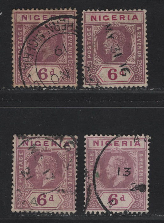 Lot 113 Nigeria SG#7 6d Bright Magenta & Dull Reddish Purple -Purple & Pale Purple King George V, 1914-1929 KGV Imperium Keyplate Issue, Wmk Multiple Crown CA, 4 Fine/Very Fine Used Singles