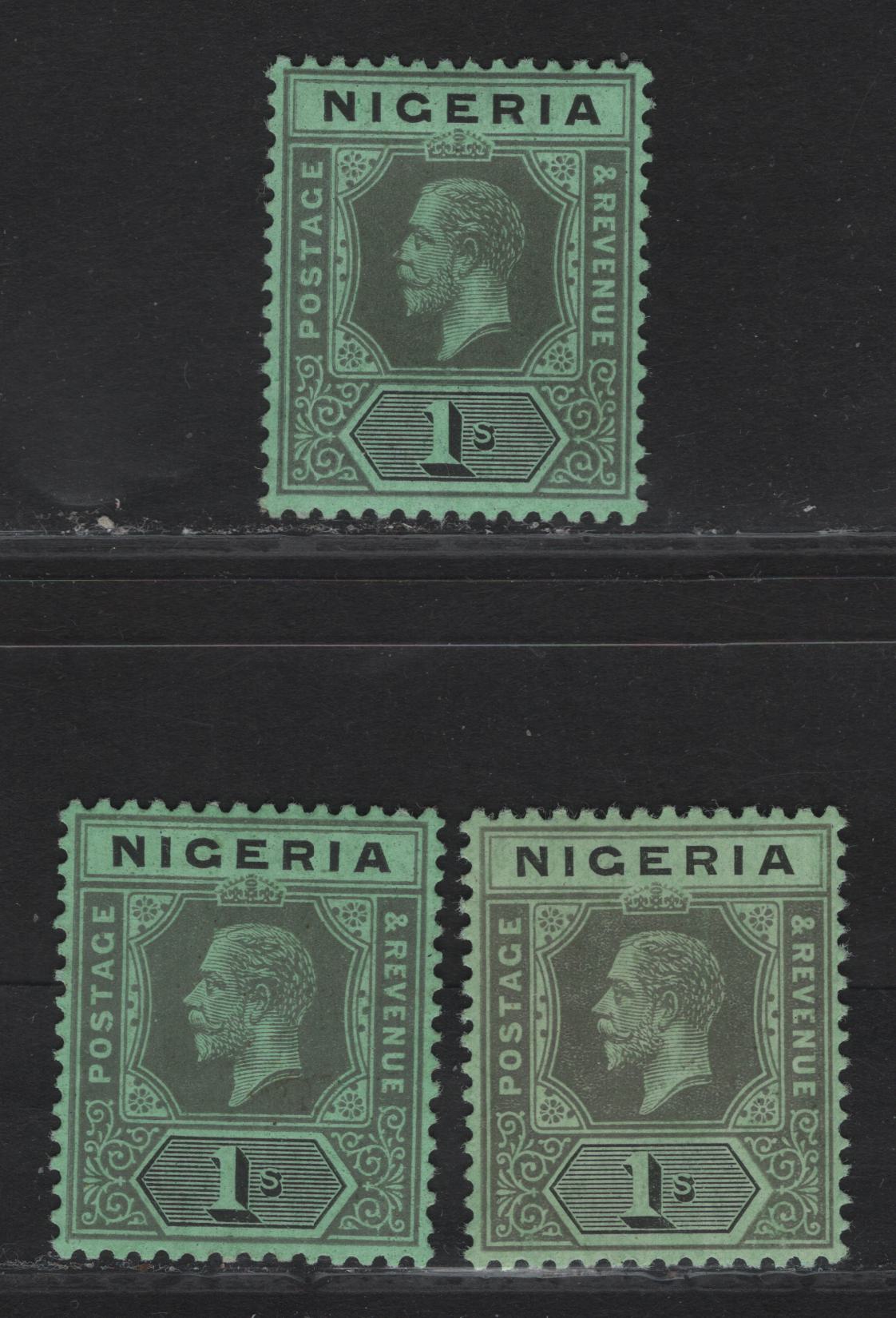 Lot 118 Nigeria SG#8f 1/- Deep Gray & Black - Gray & Black King George V, 1914-1929 KGV Imperium Keyplate Issue, Wmk Multiple Crown CA, 3 VFOG Singles