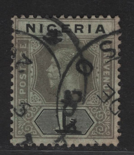 Lot 129 Nigeria SG#8e 1/- PaleGray & Black King George V, 1914-1929 KGV Imperium Keyplate Issue, Wmk Multiple Crown CA, A Fine Used Single, Pale Emerald Paper With Pale Olive Back