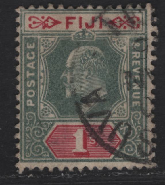 Lot 13 (C) Fiji #112 1/- Green & Carmine, 1903 King Edward VII Imperium Keyplate Issue, Wmk Crown CA, A Fine Used Single