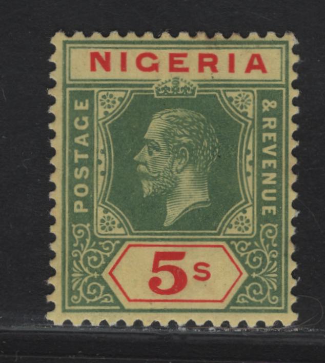 Lot 139 Nigeria SG#10 5/- Green & Red King George V, 1914-1929 KGV Imperium Keyplate Issue, Wmk Multiple Crown CA, A VFOG Single, Yellow Paper With White Back