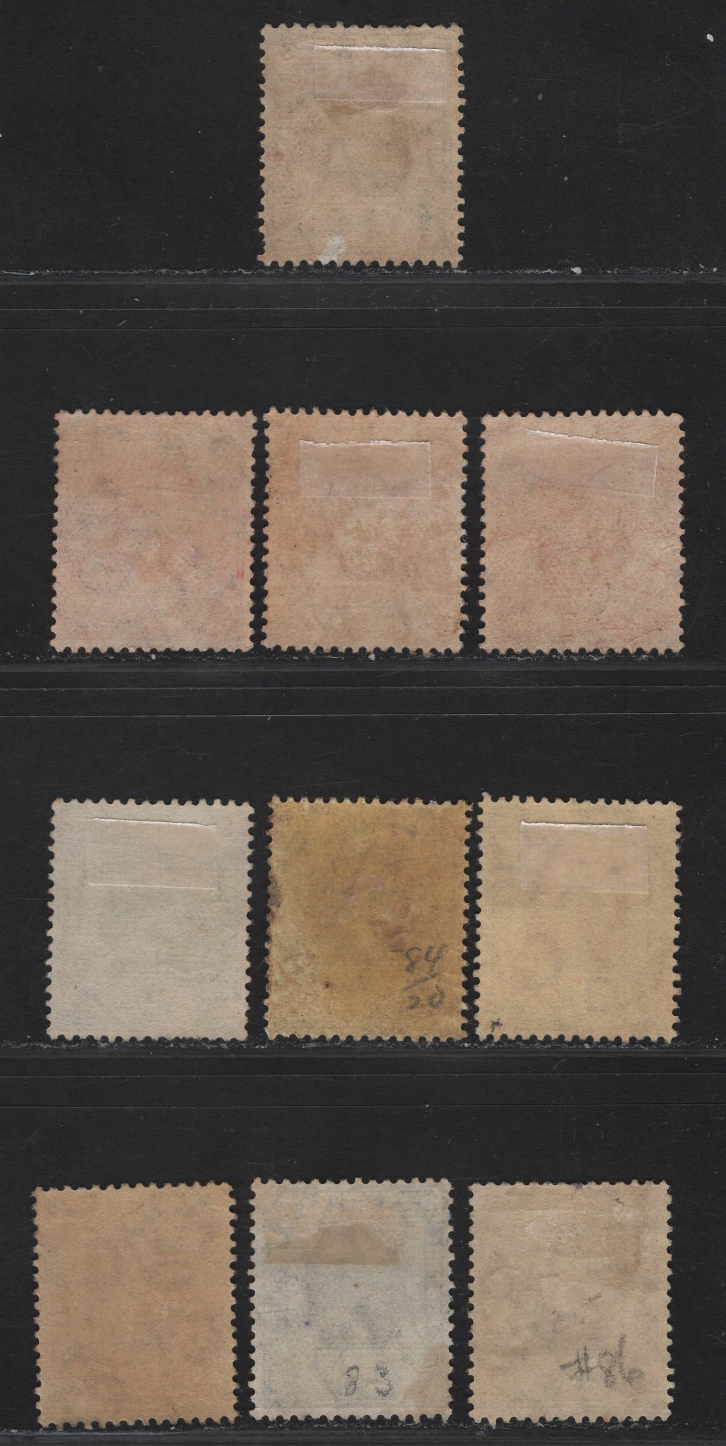 Lot 14 (C) Fiji #125, 127, 127a, 128, 129, 130, 130c, 130d, 132, 139d 1/4d Brown - 5d Purple & Olive Green, 1912-1923 King George V Imperium Keyplate Issue, Wmk Multiple Crown CA, 7 VG & VF Used Singles