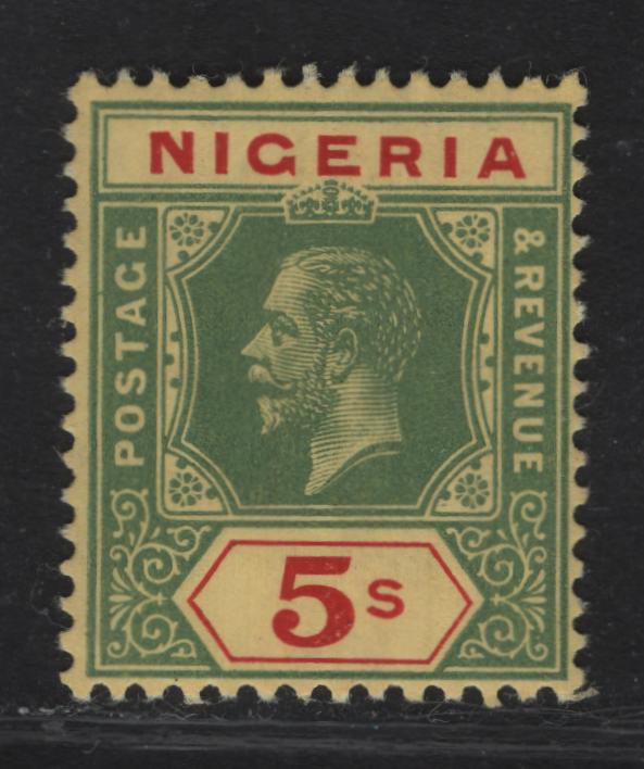 Lot 141 Nigeria SG#10a 5/- Green & Red King George V, 1914-1929 KGV Imperium Keyplate Issue, Wmk Multiple Crown CA, A FOG Single, Thick Yellow Paper With Lemon Back