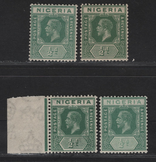 Lot 146 Nigeria SG#15 1/2d Deep Green - Pale Green & Bluish Green King George V, 1921-1932 KGV Imperium Keyplate Issue, Wmk Multiple Script CA, 5 VFNH Singles, All Die 1, Different Shades, All Unlisted In Gibbons.