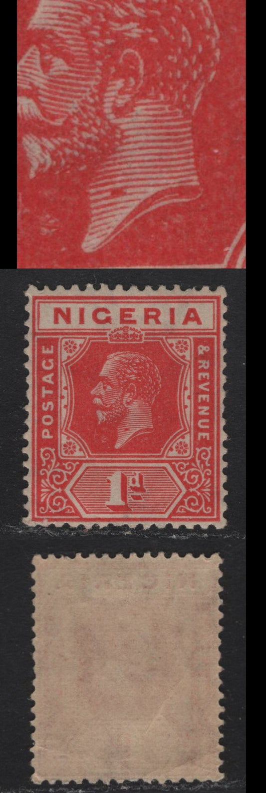 Lot 149 Nigeria SG#16 1d Red King George V, 1921-1932 KGV Imperium Keyplate Issue, Wmk Multiple Script CA, A VFNH Single, Die 1, Showing Scar On Kings Neck, Unlisted In Gibbons.