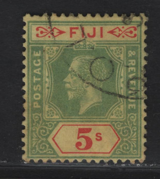 Lot 16 (C) Fiji #135 5/- Green & Red On Thick Yellow Paper, 1912-1923 King George V Imperium Keyplate Issue, Wmk Multiple Crown CA, A Fine Used Single Die 1