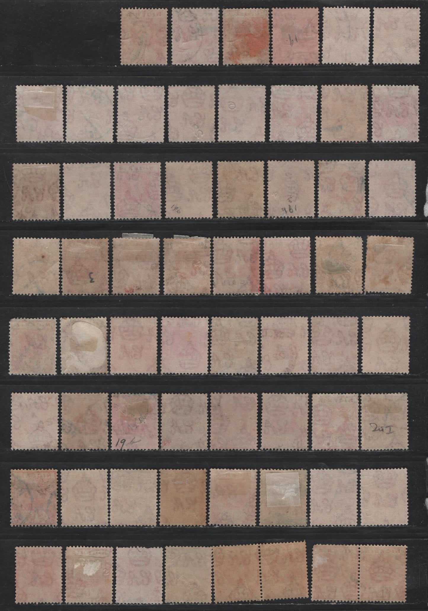 Lot 163 Nigeria SG#16b 1d Rose Carmine King George V, 1921-1932 KGV Imperium Keyplate Issue, Wmk Multiple Script CA, 62 Fine Used Singles & Pairs, Shade Study Lot, Unsorted Examples, All Selected For Cancels That Are Not Too Heavy.