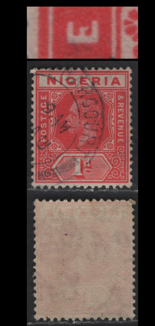 Lot 168 Nigeria SG#16var 1d Red - Rose Red King George V, 1921-1932 KGV Imperium Keyplate Issue, Wmk Multiple Script CA, A Very Fine Used Single, Die 1, Showing Spur On Middle Bar of 'E' of Postage, Unrecorded Plate Variety, Almost Certainly Constant.