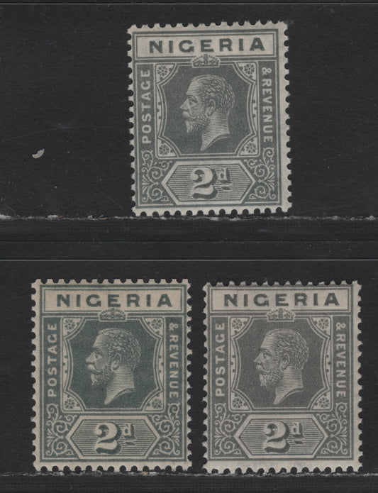 Lot 173 Nigeria SG#18-a 2d Gray - Greenish Slate King George V, 1921-1932 KGV Imperium Keyplate Issue, Wmk Multiple Script CA, 3 FNH Singles