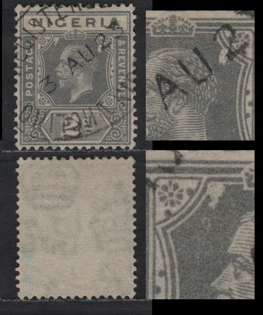 Lot 176 Nigeria SG#18 2d Slate King George V, 1921-1932 KGV Imperium Keyplate Issue, Wmk Multiple Script CA, A Very Fine Used Single, Showing Two Large White Flaws Near The Top Of the Medallion, Beautifully Cancelled With Onitsha Registry Cancel