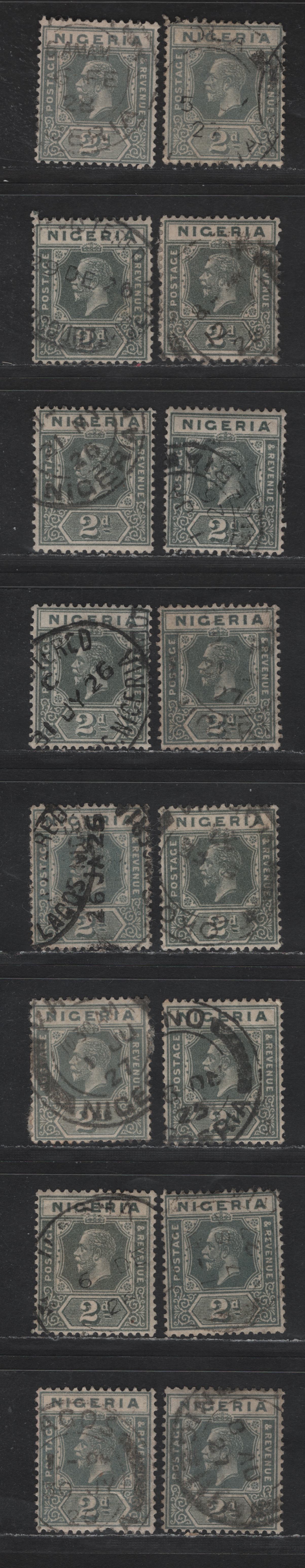 Lot 181 Nigeria SG#18a 2d Deep Slate - Pale Gray Blue King George V, 1921-1932 KGV Imperium Keyplate Issue, Wmk Multiple Script CA, 16 Fine/Very Fine Used Singles, Dated Examples With Various Shades, Most Dates Between 192401927