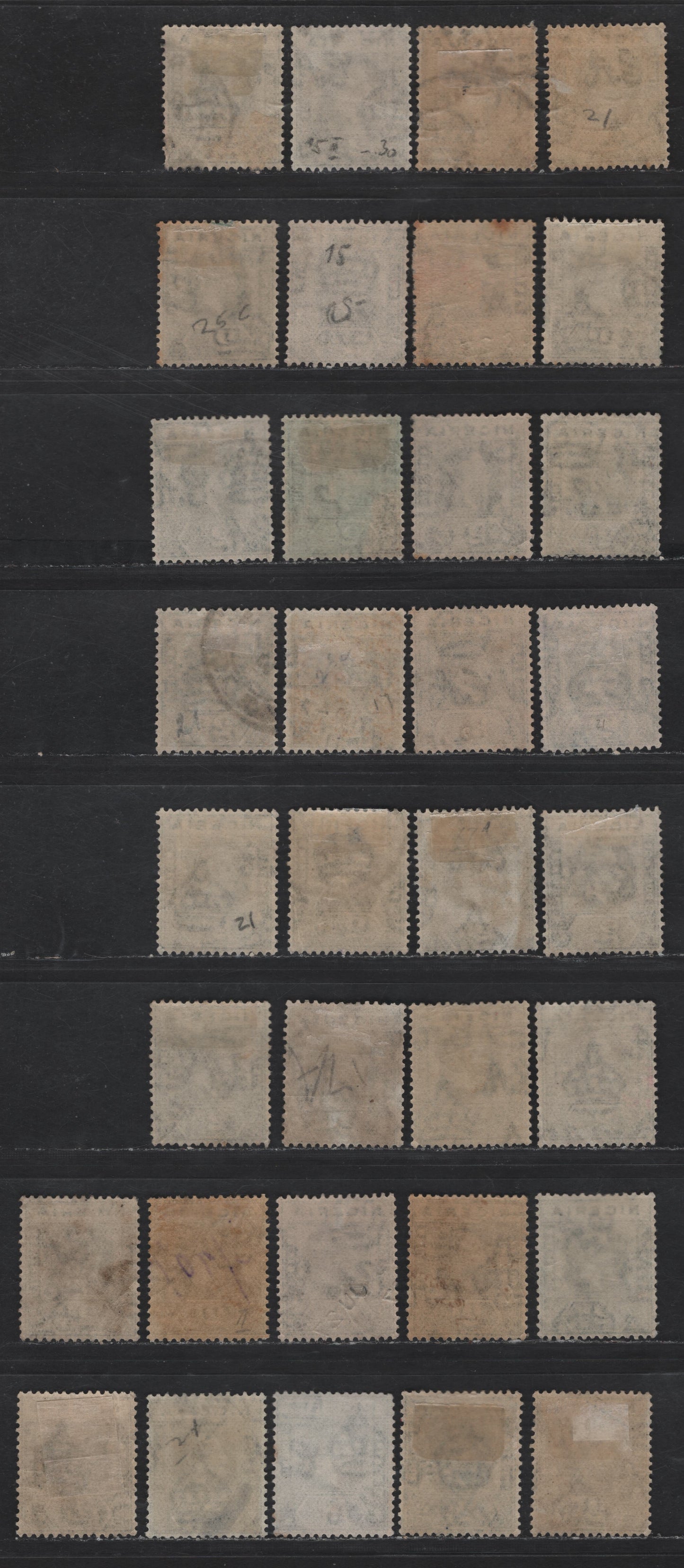 Lot 182 Nigeria SG#18a 2d Slate - Gray Blue King George V, 1921-1932 KGV Imperium Keyplate Issue, Wmk Multiple Script CA, 33 Fine/Very Fine Used Singles, Shade Lot, Unsorted As to Shades, Selected For Lighter Than Usual Cancels.