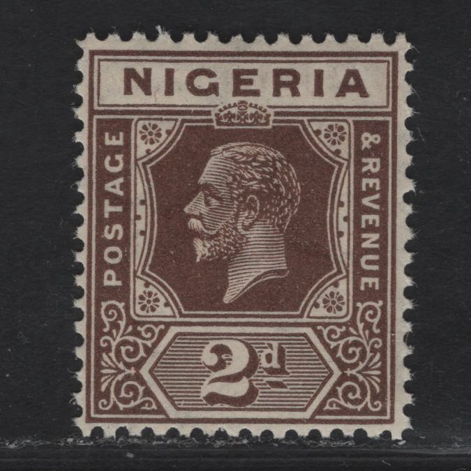 Lot 188 Nigeria SG#20 2d Dark Brown King George V, 1921-1932 KGV Imperium Keyplate Issue, Wmk Multiple Script CA, A VFNH Single, Die 2