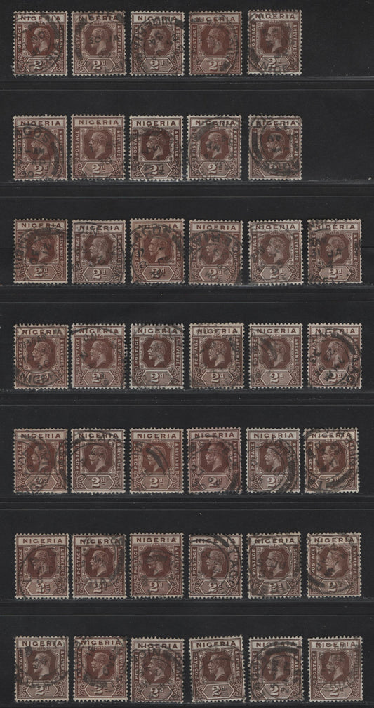 Lot 190 Nigeria SG#20-a 2d Dark Brown - Chocolate King George V, 1921-1932 KGV Imperium Keyplate Issue, Wmk Multiple Script CA, 40 Fine/Very Fine Used Singles, Dated Examples, Usefel For Preparing A Dated Shade Study, 12 Die 1 & 28 Die 2.