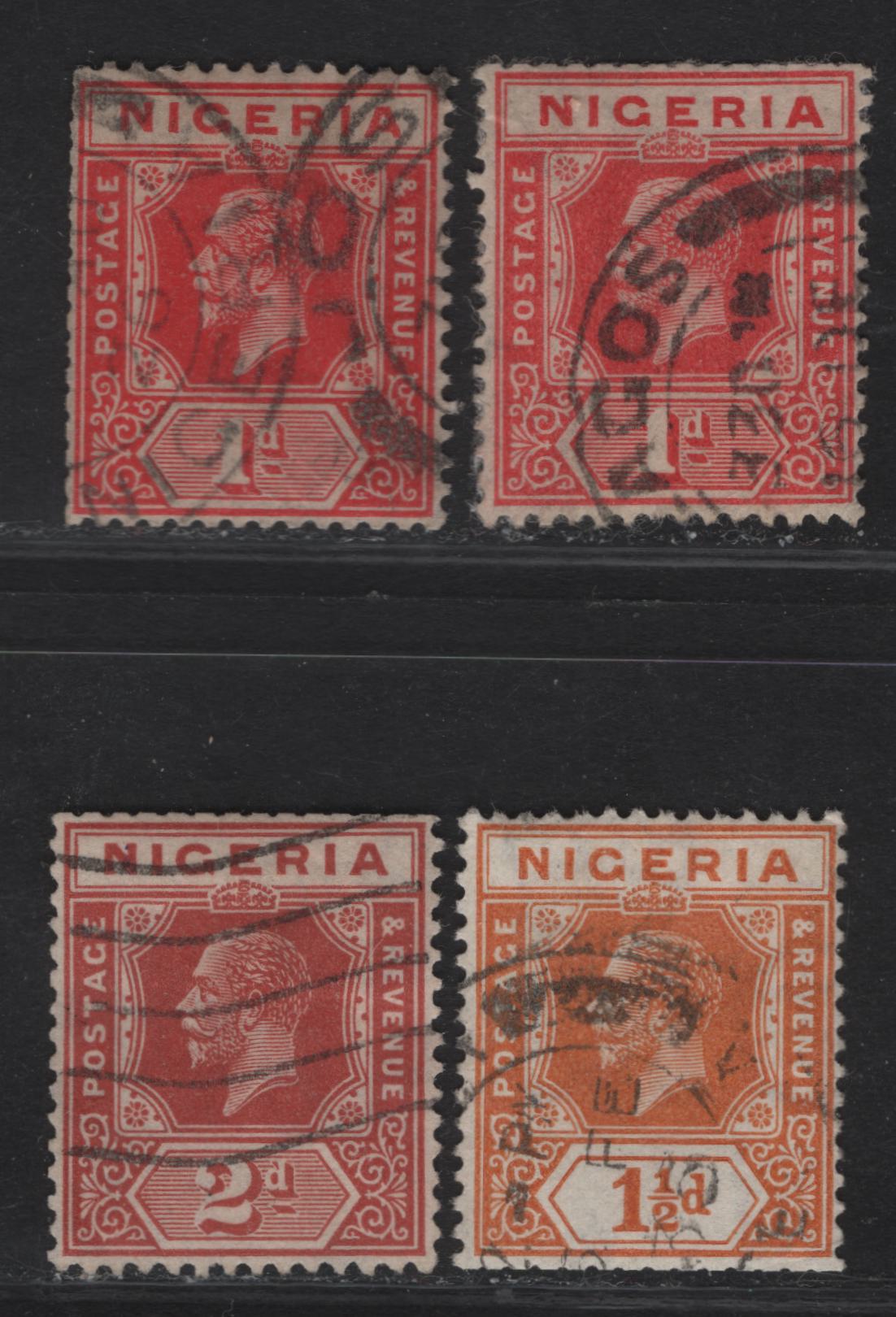 Lot 194 Nigeria SG#16b, 17b, 19var 1d - 2d Rose - Chestnut King George V, 1921-1932 KGV Imperium Keyplate Issue, Wmk Multiple Script CA, 3 Fine Used Booklet Singles, Die 2