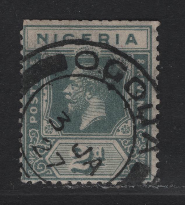 Lot 195 Nigeria SG#18avar 2d Greenish Slate King George V, 1921-1932 KGV Imperium Keyplate Issue, Wmk Multiple Script CA, A Fine Used Booklet Single, Die 2, SON January 3 1927 Ogoja Cancel