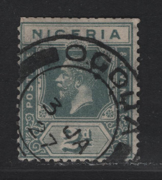 Lot 195 Nigeria SG#18avar 2d Greenish Slate King George V, 1921-1932 KGV Imperium Keyplate Issue, Wmk Multiple Script CA, A Fine Used Booklet Single, Die 2, SON January 3 1927 Ogoja Cancel