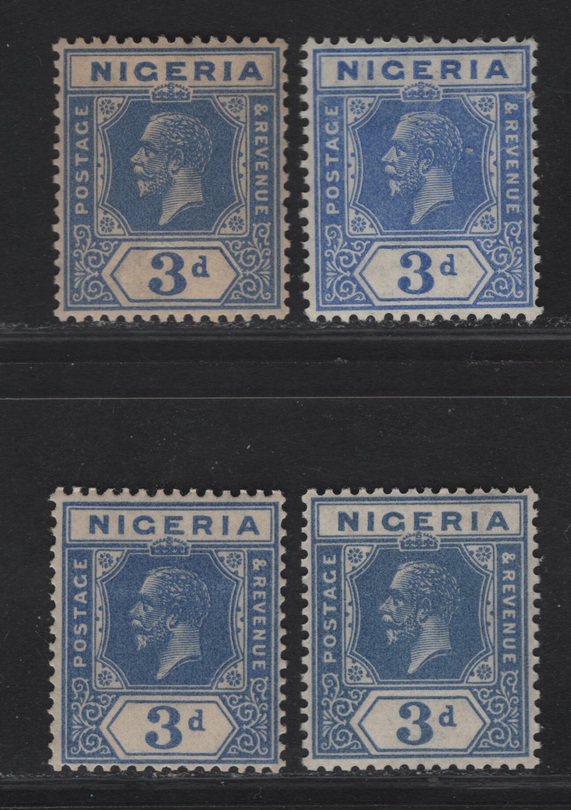 Lot 199 Nigeria SG#23 3d Ultramarine - Deep Bright Blue King George V, 1921-1932 KGV Imperium Keyplate Issue, Wmk Multiple Script CA, 4 VFOG Singles