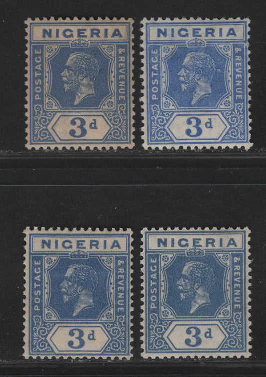 Lot 199 Nigeria SG#23 3d Ultramarine - Deep Bright Blue King George V, 1921-1932 KGV Imperium Keyplate Issue, Wmk Multiple Script CA, 4 VFOG Singles
