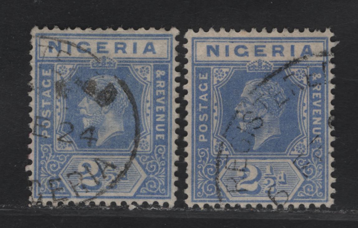 Lot 200 Nigeria SG#21 2.5d Pale Bright Blue - Pale Bright Ultramarine King George V, 1921-1932 KGV Imperium Keyplate Issue, Wmk Multiple Script CA, 3 Fine/Very Fine Used Singles, Scarce Value to Find Used, One With 1924 Date