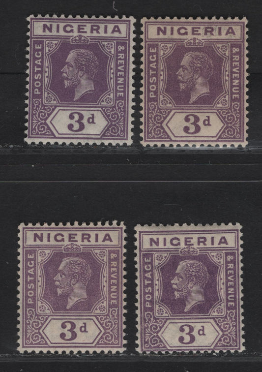 Lot 201 Nigeria SG#22-a 3d Brownish Prurple - Pale Purple King George V, 1921-1932 KGV Imperium Keyplate Issue, Wmk Multiple Script CA, 3 F/VFNH Singles, Dies 1 & 2, Pale Purple Die 2 Has A Vertical Gum Crease