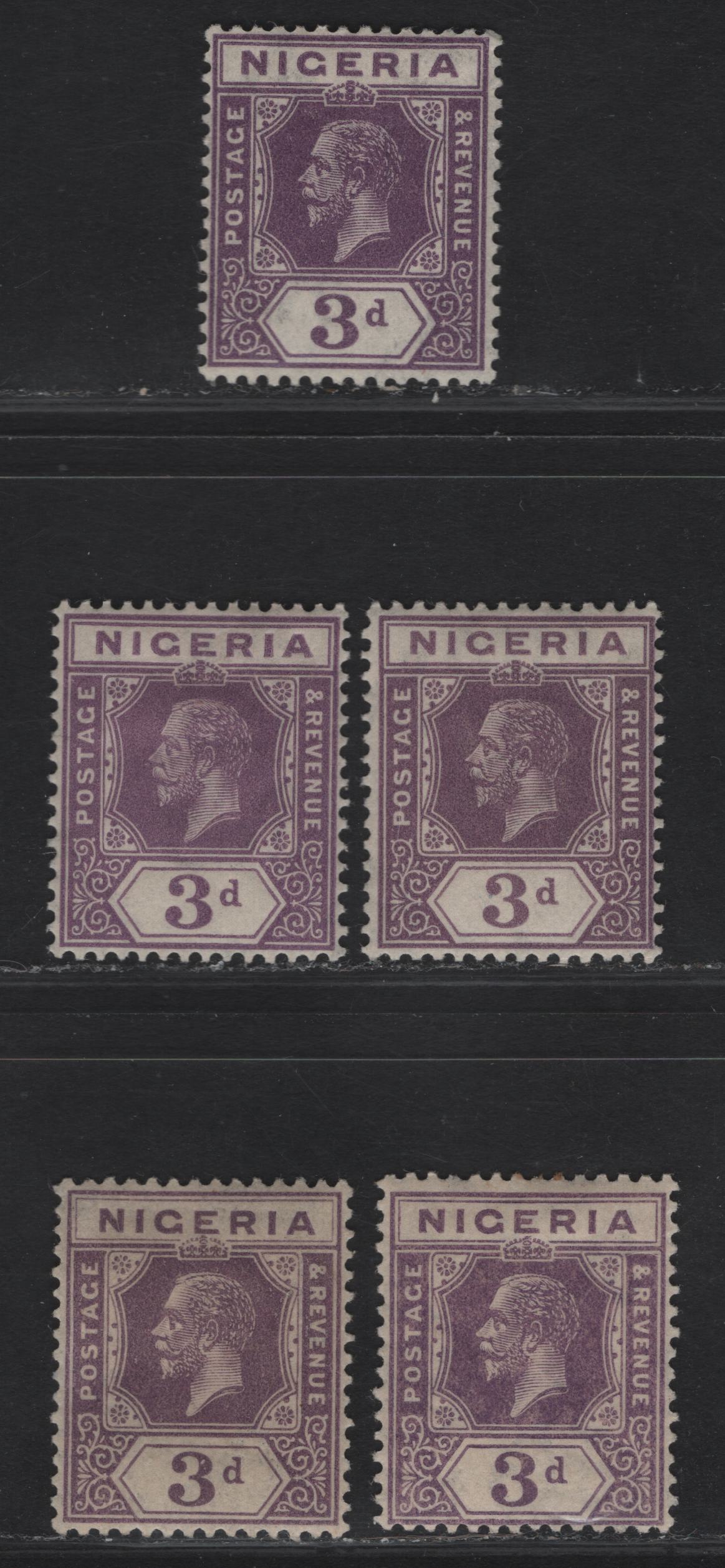 Lot 203 Nigeria SG#22 3d Deep Purple - Dull Brownish Purple King George V, 1921-1932 KGV Imperium Keyplate Issue, Wmk Multiple Script CA, 5 F/VFOG Singles, Dies 1 & 2, Different Shades From Lot 204