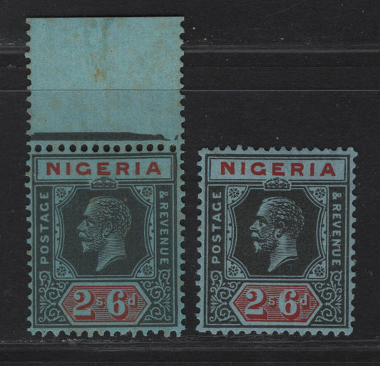 Lot 228 Nigeria SG#27 2/6 Black & Red - Gray Black & Scarlet King George V, 1921-1932 KGV Imperium Keyplate Issue, Wmk Multiple Script CA, 2 FNH Singles Gray Blue & Prussian Blue Papers, Die 2,, Distinctly Different From The Shades In Lot 227.