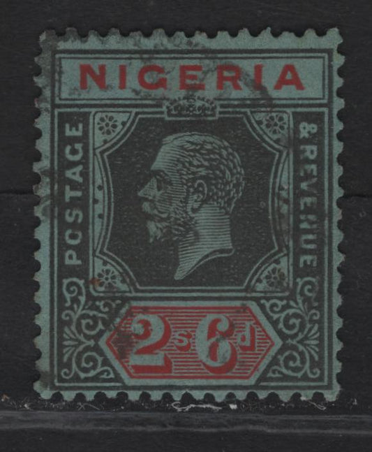 Lot 233 Nigeria SG#27 2/6 Deep Gray & Bright Red King George V, 1921-1932 KGV Imperium Keyplate Issue, Wmk Multiple Script CA, A Very Fine Used Single, Prussian blue Paper, Die 2