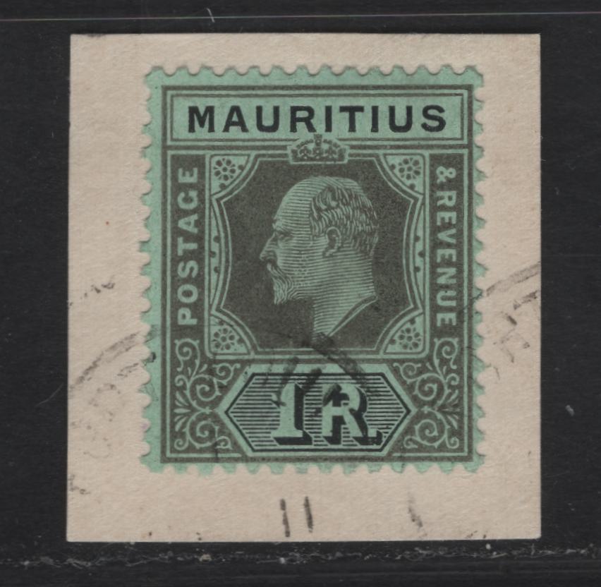 Lot 25 (C) Mauritius #192 1/- Grey & Black On Green, 1910 King Edward VII Imperium Keyplate Issue, A Fine Used Single Tied To Piece By An Indistinct Cancel