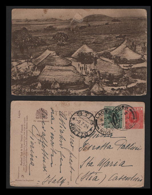 Lot 251 Nigeria #15-16 1/2d Deep Green & 1d Rose Red 1914-1929 King George V Imperium Keyplate Issue, Combination Usage On Postcard To Italy