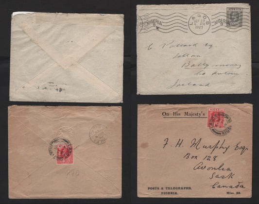 Lot 254 Nigeria #16b, 18var 1d Rose Red, 2d Grey 1914-1929 King George V Imperium Keyplate Issue, Usage On Two Covers To Canada & Ireland
