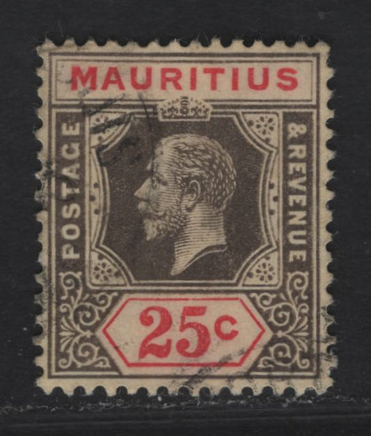 Lot 26 Mauritius #199c 25c Black & Red On Pale Yellow Paper, 1913-1922 King George V Imperium Keyplate Issue, Wmk Multiple Crown CA, A Very Fine Used Single Die 1