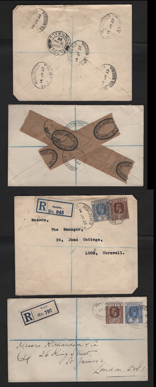 Lot 264 Nigeria #20, 23 2d Chocolate & 3d Bright Blue 1921-1932 King George V Imperium Keyplate Issue, Usage On Two Registered Covers To The UK