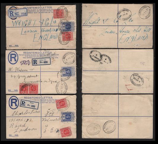 Lot 267 Nigeria #16b 1d Rose Red 1921-1932 King George V Imperium Keyplate Issue, Usage 3 Registered Envelopes To UK