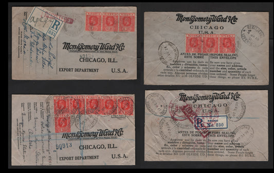Lot 269 Nigeria #16, 16b 1d Rose Red & Deep Red 1921-1932 King George V Imperium Keyplate Issue, Usage On Registered Montgomery Ward Covers