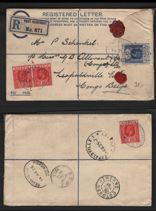 Lot 274 Nigeria #16, 1d Rose Red 1921-1932 King George V Imperium Keyplate Issue, Usage On Registered Envelope To Belgian Congo