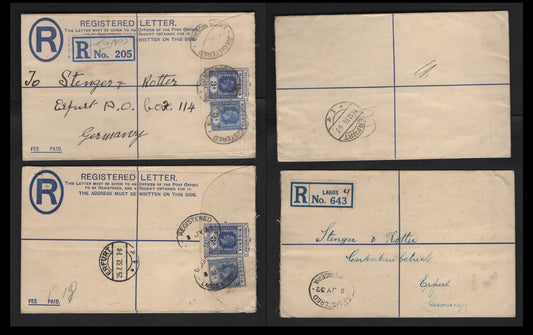 Lot 276 Nigeria #23 3d Bright Blue 1921-1932 King George V Imperium Keyplate Issue, Usage On 2 Registered Envelopes to Germany