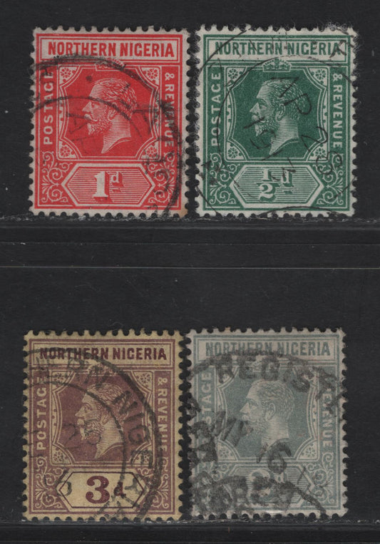 Northern Nigeria SG#40-43 1/2d - 3d Deep Green - Chocolate & Pale Purple King George V, 1912 KGV Imperium Keyplate Issue, 4 Very Fine Used Singles