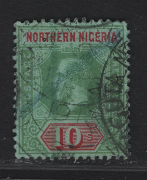 Lot 305 Northern Nigeria SG#51 10/- Green & Scarlet King George V, 1912 KGV Imperium Keyplate Issue, A Fine Used Single, Greenish Paper  .
